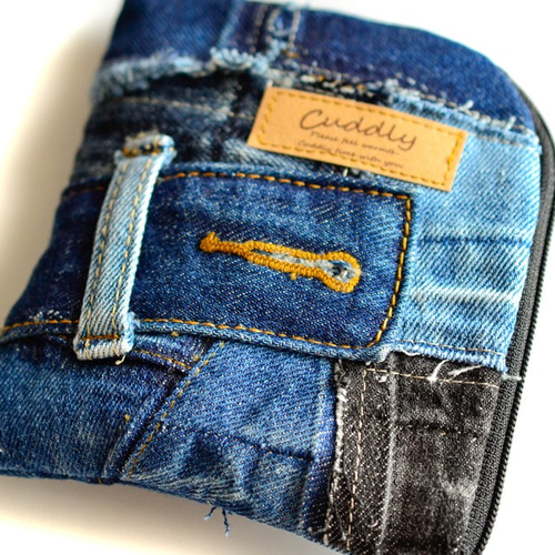 ダメージデニムリメイクL字ファスナーポーチ デニムリメイク＊L字ファスナーポーチ：15 ポーチ 柚柊(閉店・プロフお