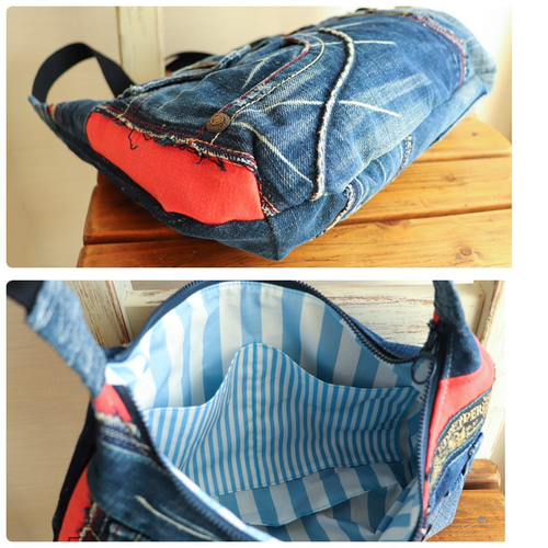 デニムリメイク＊ホーボーバッグ：03 ショルダーバッグ 柚柊