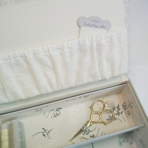 カルトナージュのたっぷり収納のお裁縫箱(レースフラワー) フリー