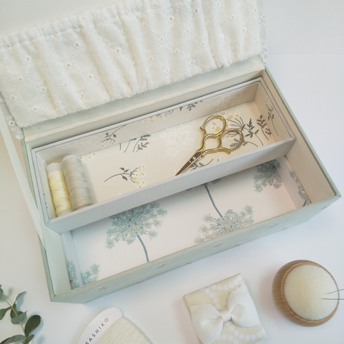 カルトナージュのたっぷり収納のお裁縫箱(レースフラワー) フリー