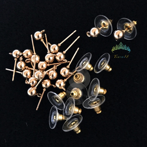 40個】5mm 644# ボールピアス +キャッチ付き カン付き 金具・チェーン 