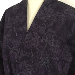 結城紬でロング作務衣 着物リメイク(5)【送料無料】 2枚目の画像