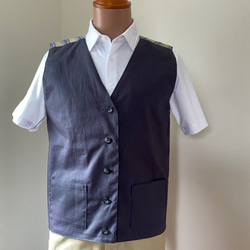 メンズ ベスト　リバーシブル　着物地（格子柄）ウール＋服地（紺色）レーヨン　kimono vest reversible 4枚目の画像