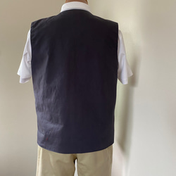 メンズ ベスト　リバーシブル　着物地（格子柄）ウール＋服地（紺色）レーヨン　kimono vest reversible 6枚目の画像