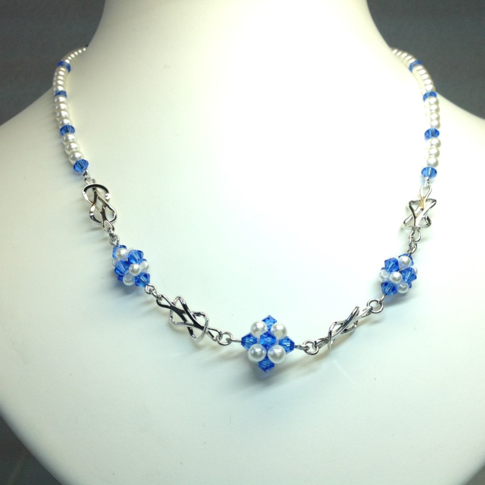 「プチ可愛い かご編みネックレス・ブルー」No.5171