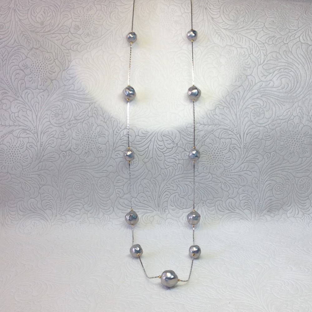 「グレーパールでエレガント」ロングネックレスNo.5180