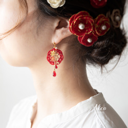 水引ピアス/イヤリング 梅姫～雅～ 赤 ピアス（スタッド・一粒） Nico