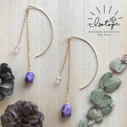 14kgf・チャロアイトのロングチェーンピアス ピアス（フック・チェーン