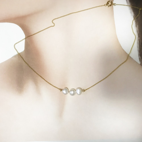 新作】3連 淡水バロックパール ネックレス ネックレス・ペンダント jel 