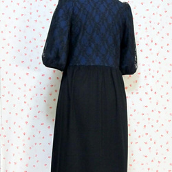 大人の六分袖/レースドレス(ネイビー×ブラック) 4枚目の画像