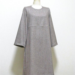 優雅簡單的羊毛連衣裙☆一條線☆米色 第3張的照片