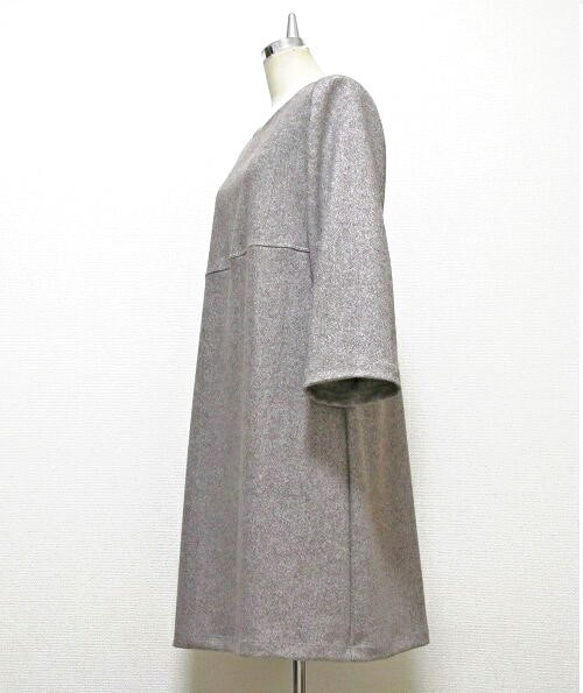 優雅簡單的羊毛連衣裙☆一條線☆米色 第5張的照片