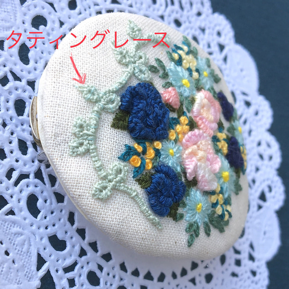 薔薇とお花のバレッタ（刺繍・タティングレース） 3枚目の画像