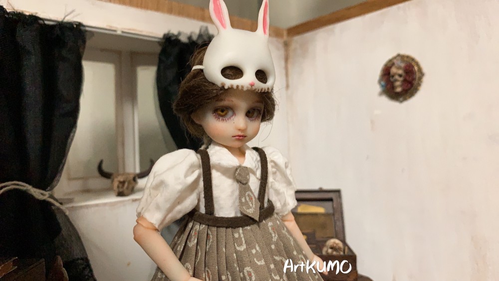 中国産　ミニbjdドール　少女12cm 2体 完售展示中】兔子小姐x兔子少爷bjd娃衣四分普四尺寸cd2