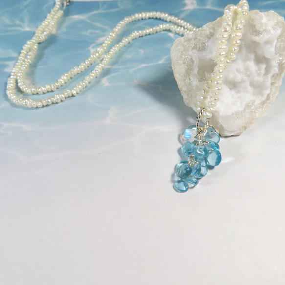 人魚のうろこ◇Apatite×MoonStone／SV925-Pearl necklace 4枚目の画像