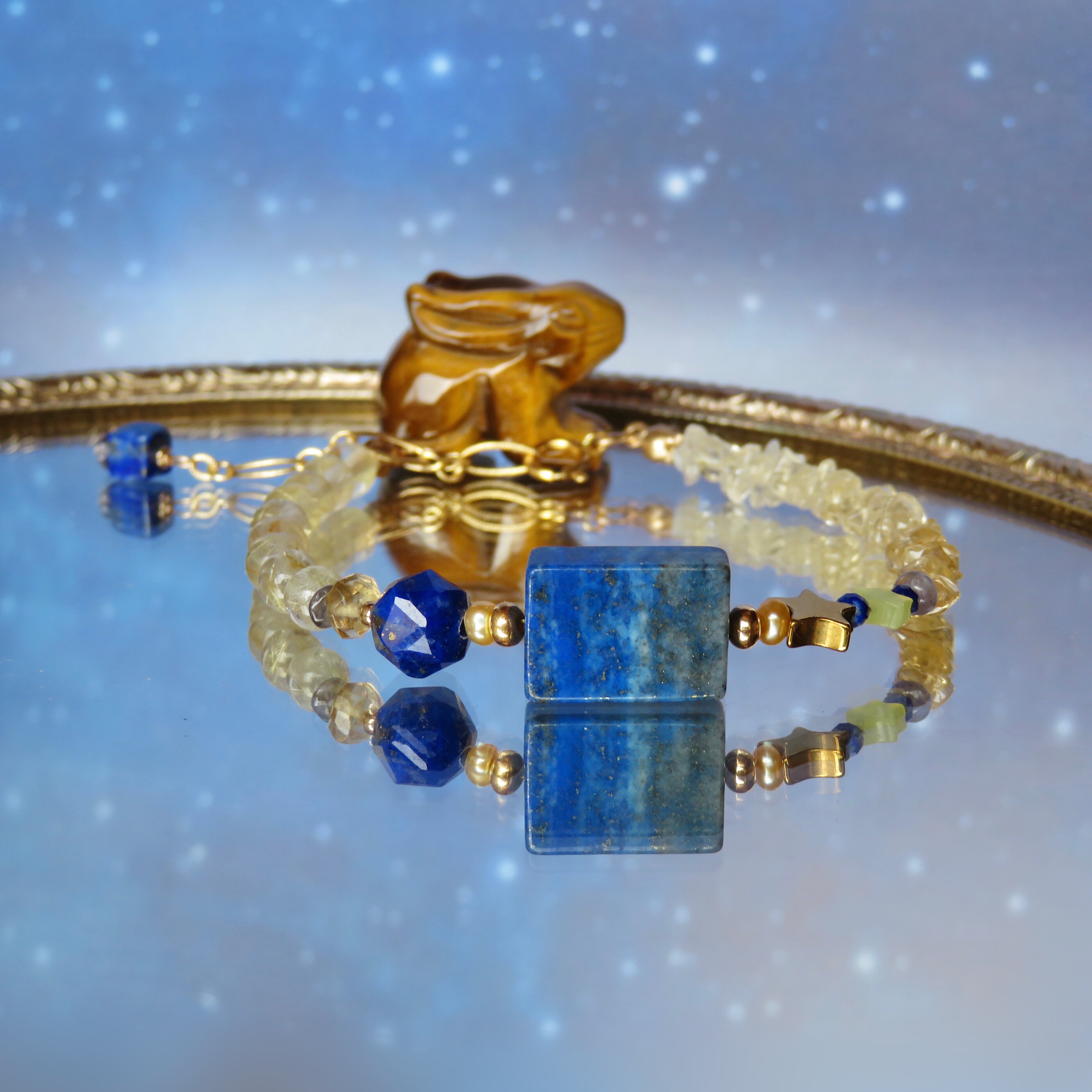 天体観測〔夜空と星のひかり〕◆LapisLazuli×Citrine・RrutileQuartz／14kgf