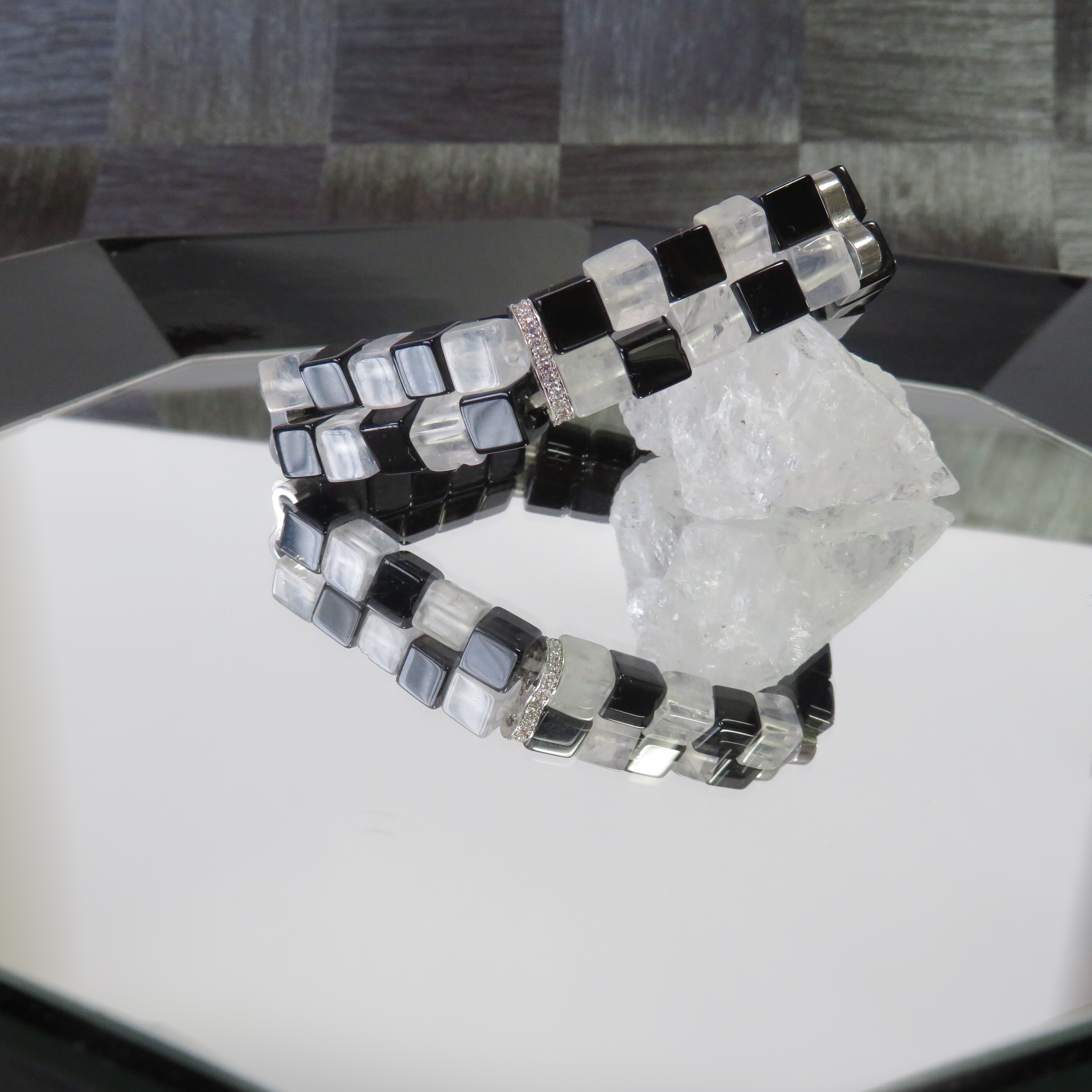 市松模様のモノクローム【II】Black／オニキス×石英