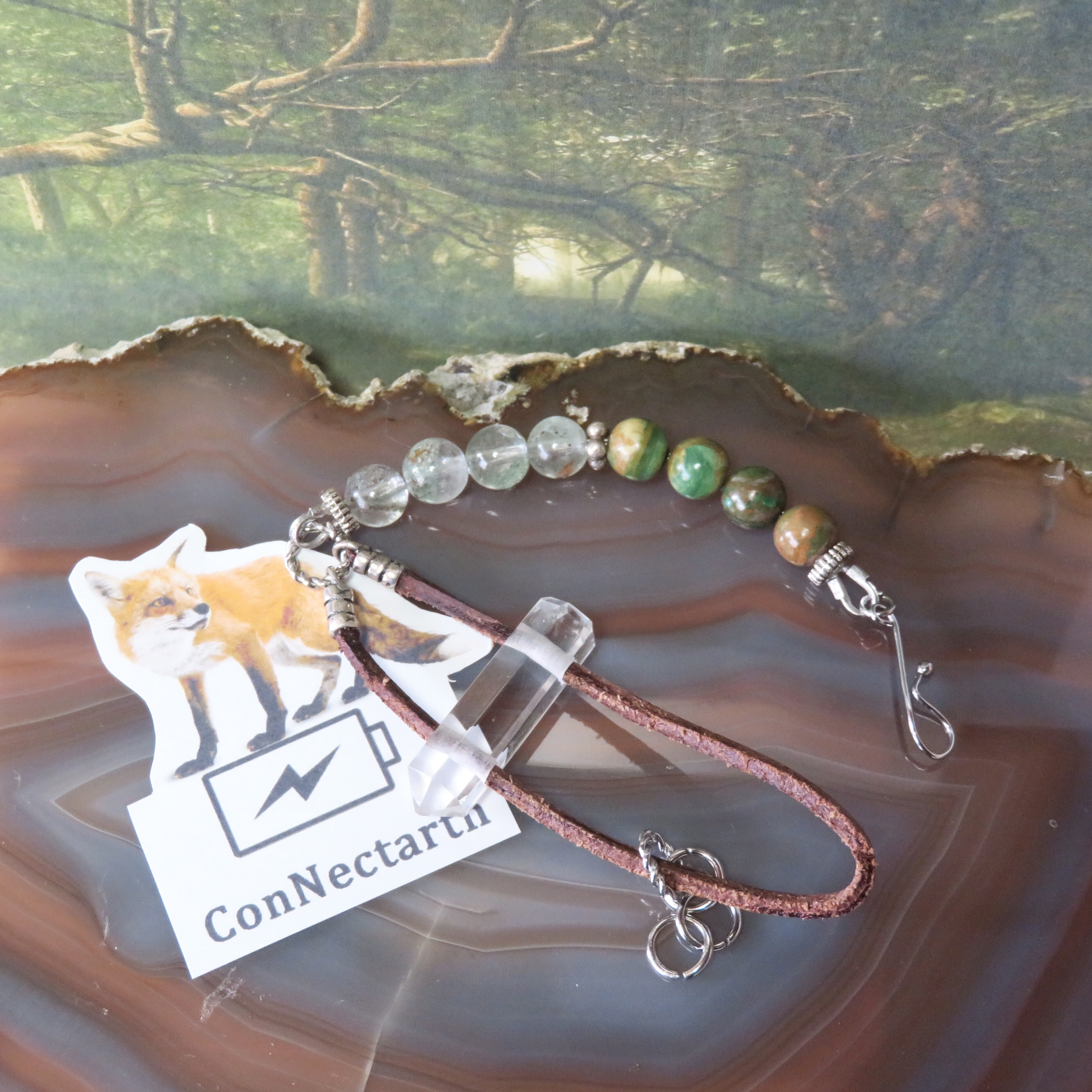 森に還る◇六角柱ポイント水晶×グリーンファントムクォーツ&グリーンオパールのブレスレット