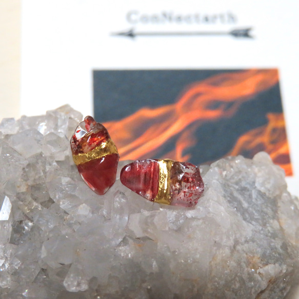 炎舞＊Tibet Andesin×Fire Quartz＊金継ぎピアス／SS〜S size 7枚目の画像