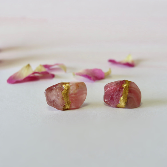sold out！！薔薇のひかり＊Inca Rose×Pink Spinel＊金継ぎ／pierce／S size 4枚目の画像