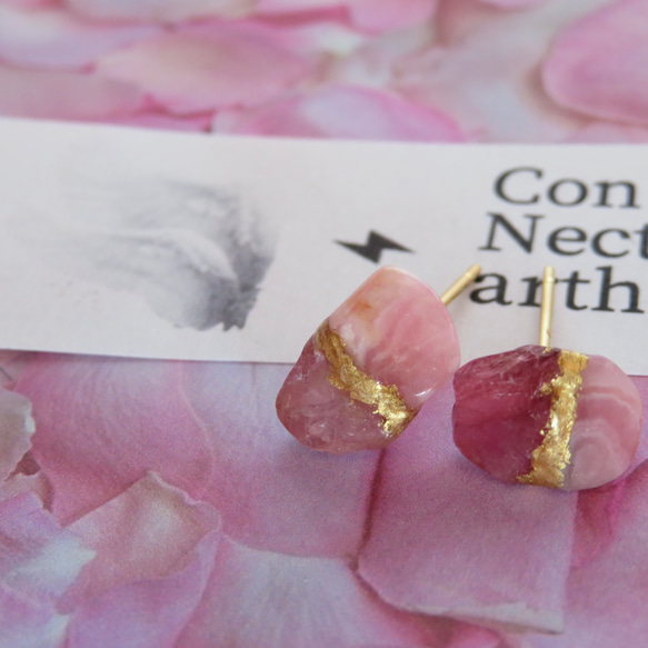 sold out！！薔薇のひかり＊Inca Rose×Pink Spinel＊金継ぎ／pierce／S size 8枚目の画像