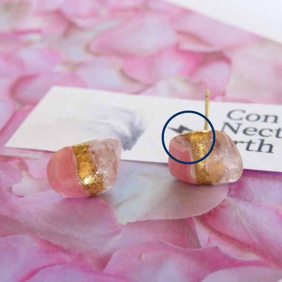 薔薇のひかり＊Inca Rose×Rose Quartz＊金継ぎ／pierce／M size 7枚目の画像