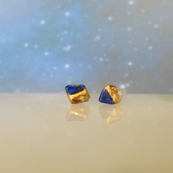 12月の誕生石◆夜空のひかり◆Lapis-lazuli×Citrine／金継ぎピアス／S S~S size 6枚目の画像