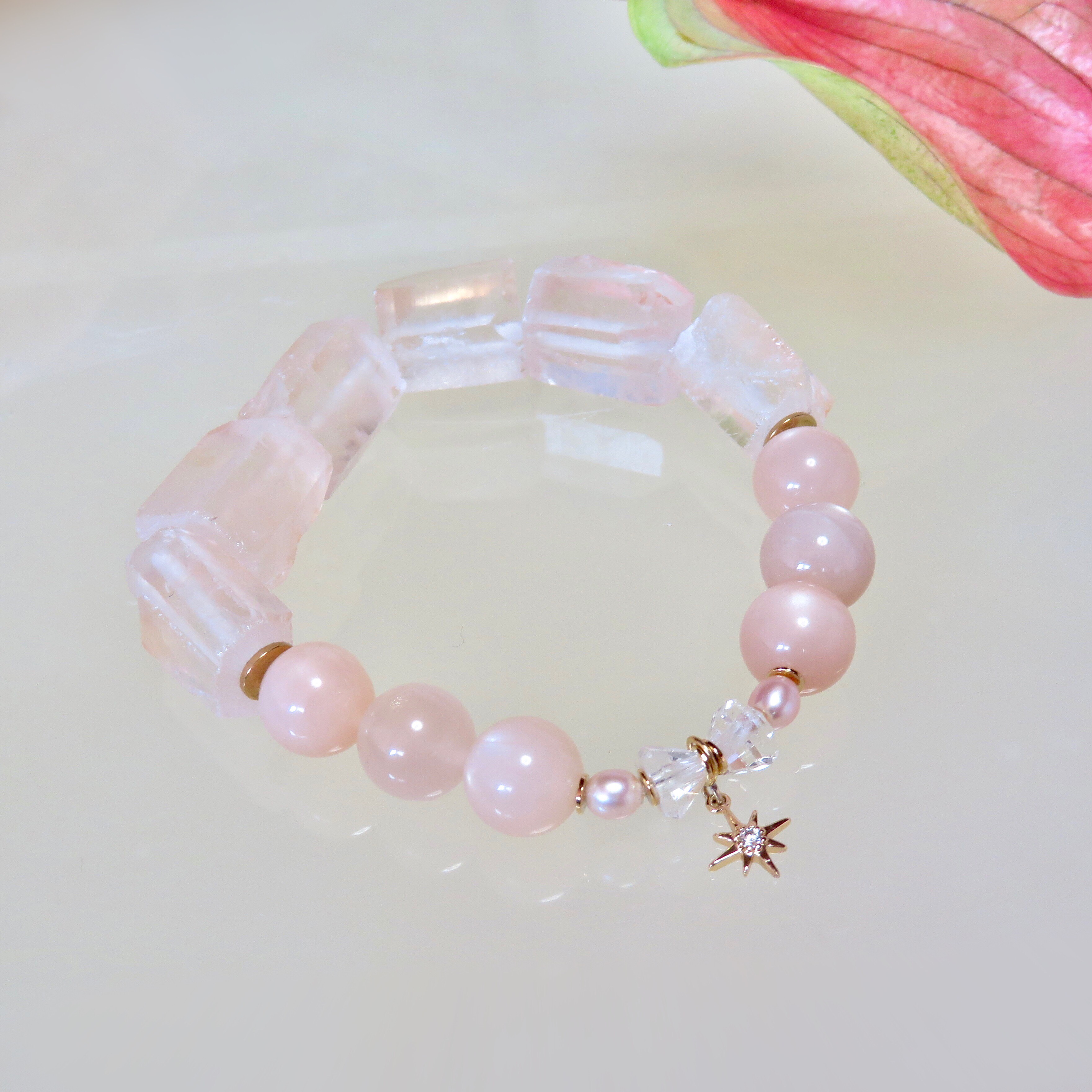 Hot ice◇Peach Moon stone×Hematite quartz…