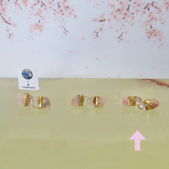 桜の記憶＊Pink opal×Rose quartz＊金継ぎ-pierce／L〜M size【Ⅱ】 14枚目の画像