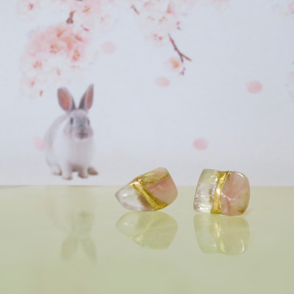 sold out！！宝石桜＊Pink Opal × Kunzite＊金継ぎ-pierce／M〜Ｓsize 3枚目の画像