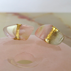 桜のひかり＊Pink Opal × Prehnite・Rose Quartz＊金継ぎ／pierce／L～M size 2枚目の画像