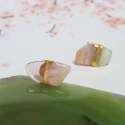 桜のひかり＊Pink Opal × Prehnite・Rose Quartz＊金継ぎ／pierce／L～M size 4枚目の画像