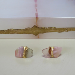 桜のひかり＊Pink Opal × Prehnite・Rose Quartz＊金継ぎ／pierce／L～M size 7枚目の画像