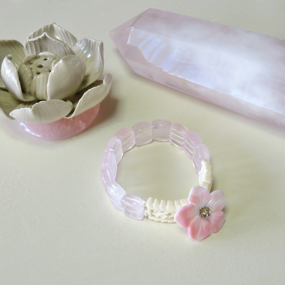 ＊此の花咲くや＊Queen Conch Shell×Rose Quartz…／Bangle 9枚目の画像