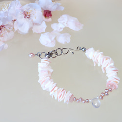 花びらの絨毯【I】◇Rose Quartz × Pink shell／316L-bracelet 1枚目の画像