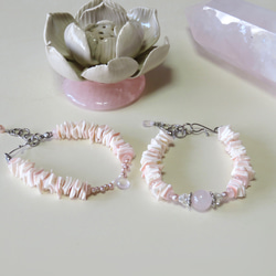 花びらの絨毯【I】◇Rose Quartz × Pink shell／316L-bracelet 8枚目の画像