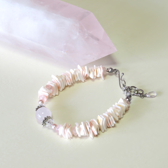 花びらの絨毯【Ⅱ】◇Rose Quartz × Pink shell／316L-bracelet 3枚目の画像