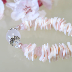 花びらの絨毯【Ⅱ】◇Rose Quartz × Pink shell／316L-bracelet 6枚目の画像