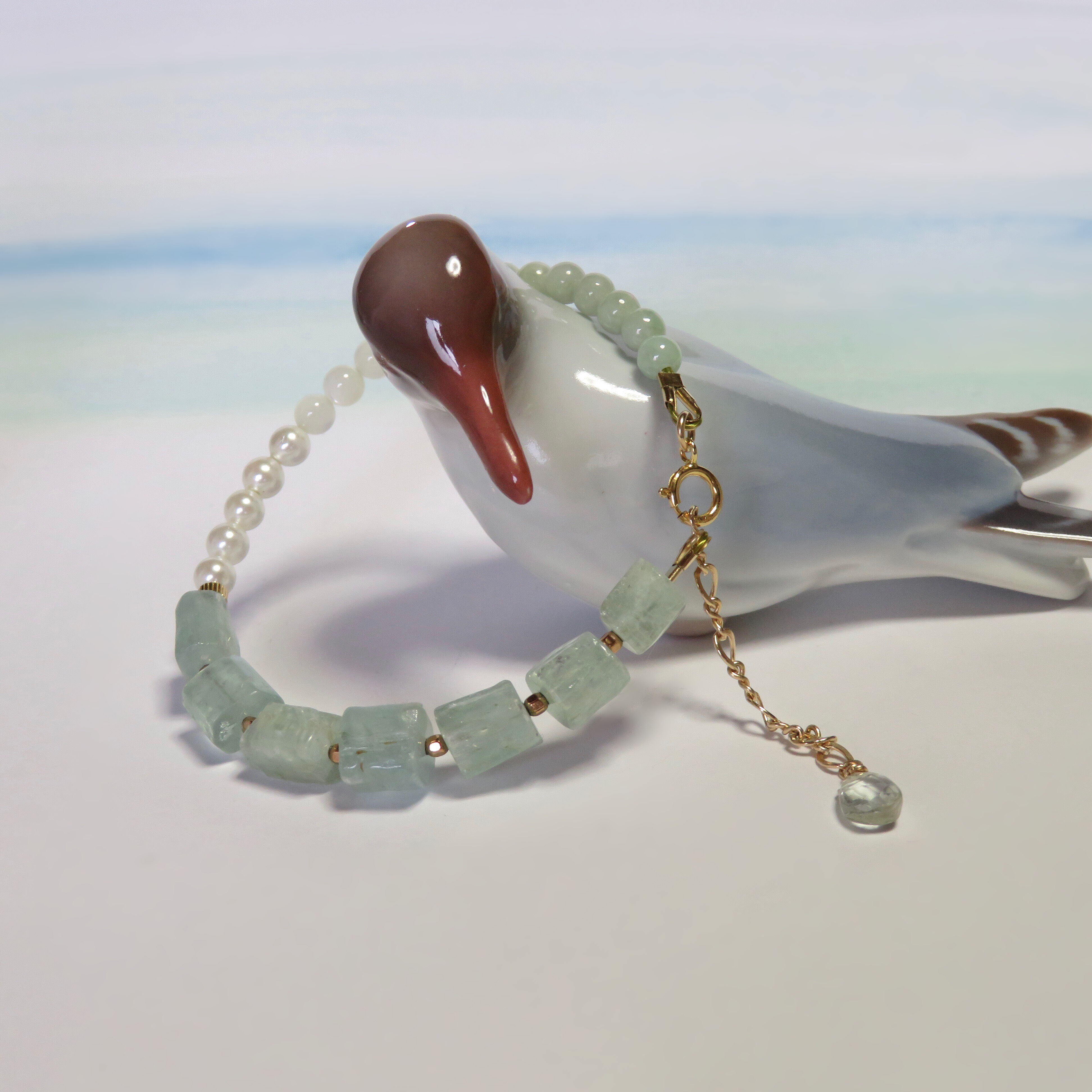 原石Mint Green kyanite・Pearl・Jade…／ 14kgf-bracelet