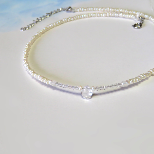 白無垢チョーカー【Ⅱ】Baby pearl×Crystal quartz×White Topaz…／316L 7枚目の画像