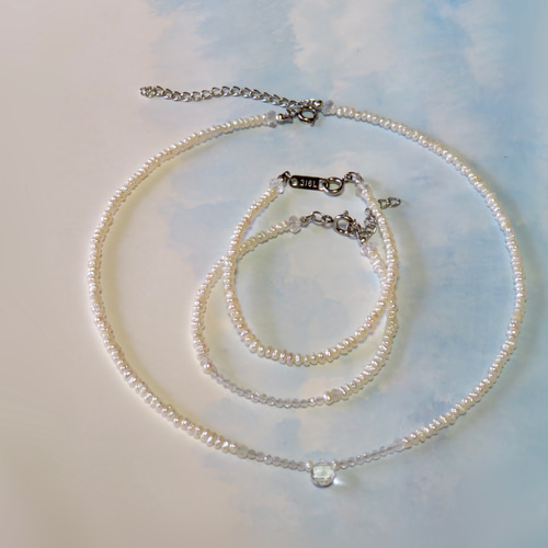 BABY パールチョーカー 白無垢チョーカー【Ⅱ】Baby pearl×Crystal quartz×White Topaz