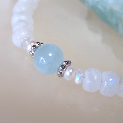 海のひかり・月のひかり◇Moon stone×Aquamarine／316L-bracelet 3枚目の画像