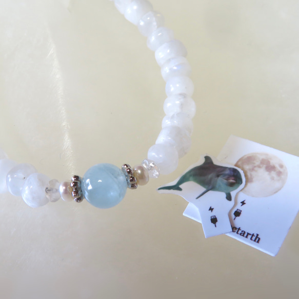 海のひかり・月のひかり◇Moon stone×Aquamarine／316L-bracelet 9枚目の画像