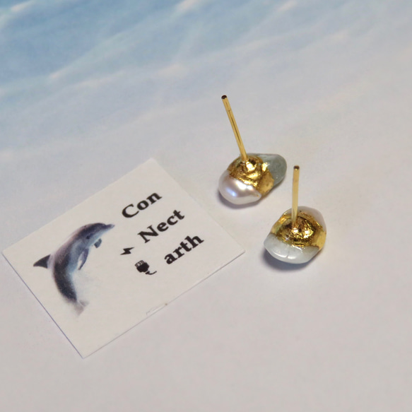 sold out！人魚姫の泡◇〔アクアマリン・ラリマー〕× 淡水真珠／金継ぎピアス／S size 8枚目の画像