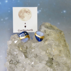 月灯りの夜＊Moonstone×Lapis Lazuli＊金継ぎピアス／SS size 1枚目の画像
