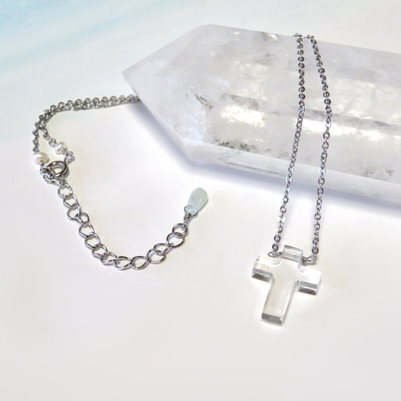 氷水晶のクロス／316L-choker necklace 6枚目の画像