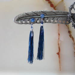 カイヤナイトと紺碧の風／絹糸タッセルのイヤリング 4枚目の画像