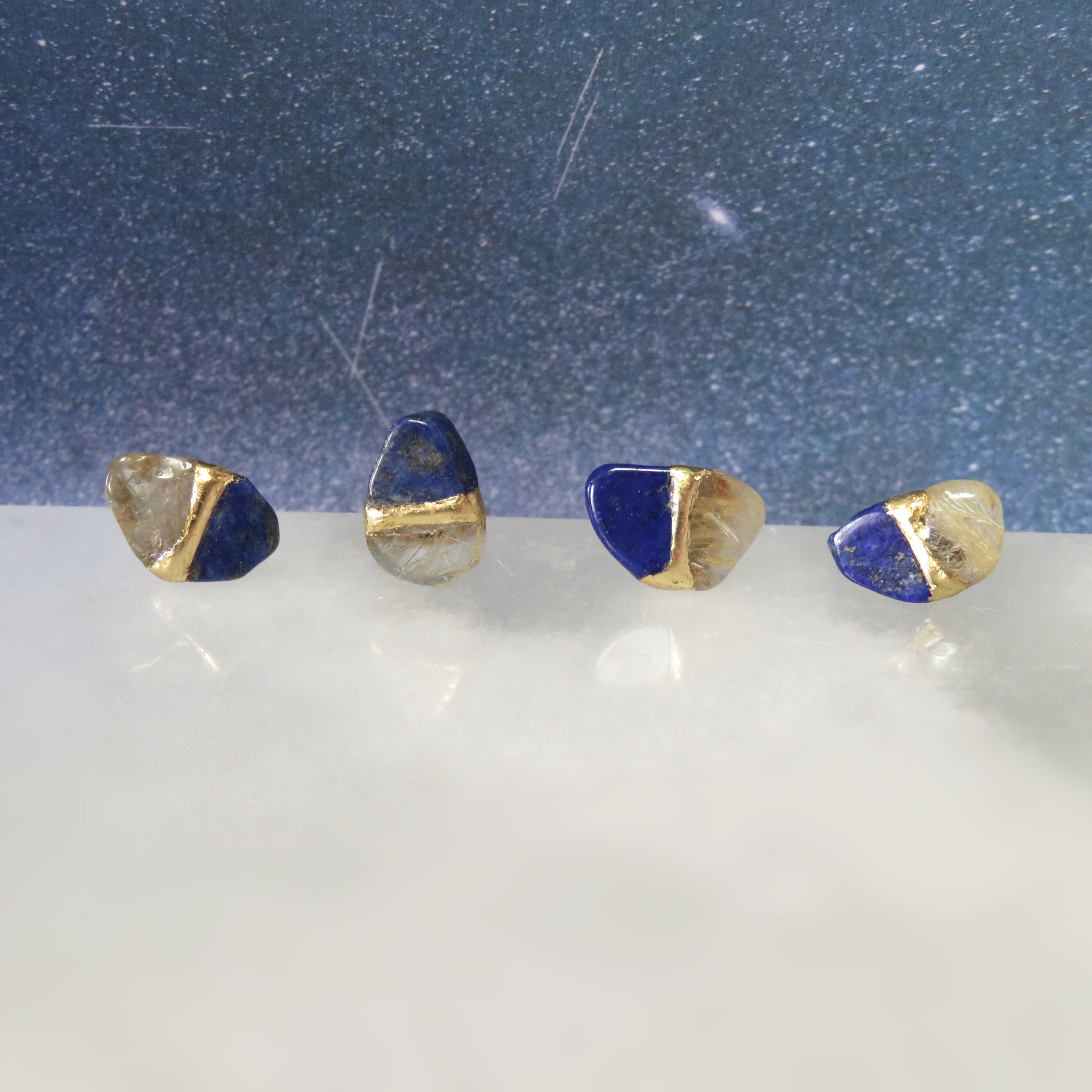 流星群＊Lapis lazuli×Rutile quartz＊金継ぎピアス／M~S size