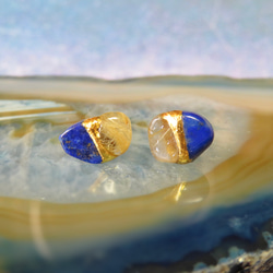 流星群＊Lapis lazuli×Rutile quartz＊金継ぎピアス／M~S size 7枚目の画像