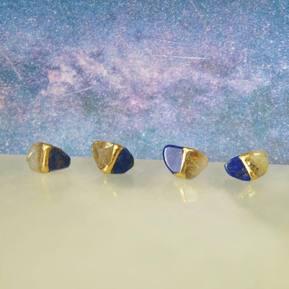 流星群＊Lapis lazuli×Rutile quartz＊金継ぎピアス／M~S size 14枚目の画像